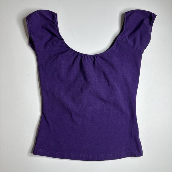 Y2K Clockhouse Womens XS Small Purple Off Shoulder Baby Tee Cap Sleeve Top - Picture 4 of 10